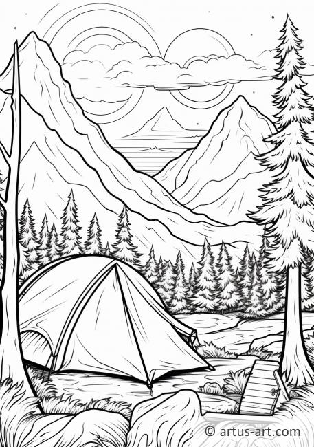 Page de coloriage de camping en montagne